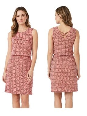 Athleta Dress Red & Gray Geometric Silk Blend Sleeveless Size Small Strappy Back